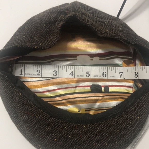 Flat Top Cap Newsboy Tweed Herringbone Brown Hat Rails Unisex - Picture 8 of 12